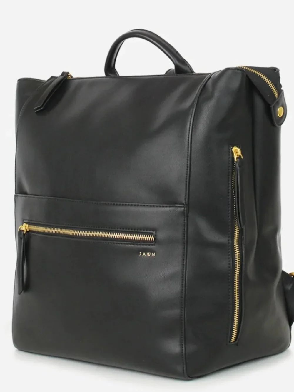 Fawn Design Square Black Faux Leather Diaper Bag